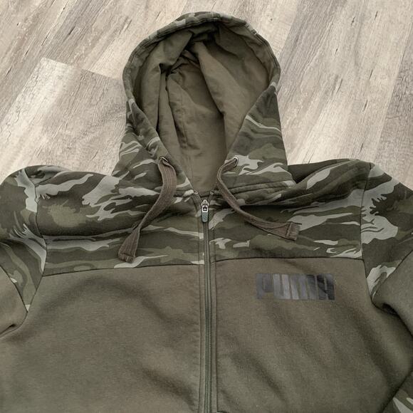 Puma SE Way 1 Hoodie Mens Small DE-91074 Herzogenaurach Green/Camouflage Gray - Picture 3 of 7
